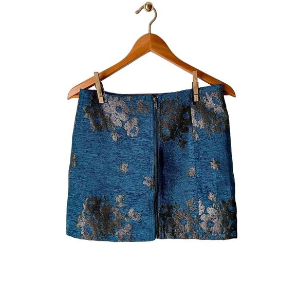 Free People Floral Embroidered Blue Zip Up Mini Skirt Size 4 - Picture 1 of 6